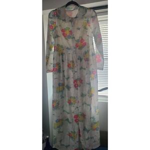 Vtg Warner's Nylon Large Floral Peignoir Set SEMI SHEER SZ 36